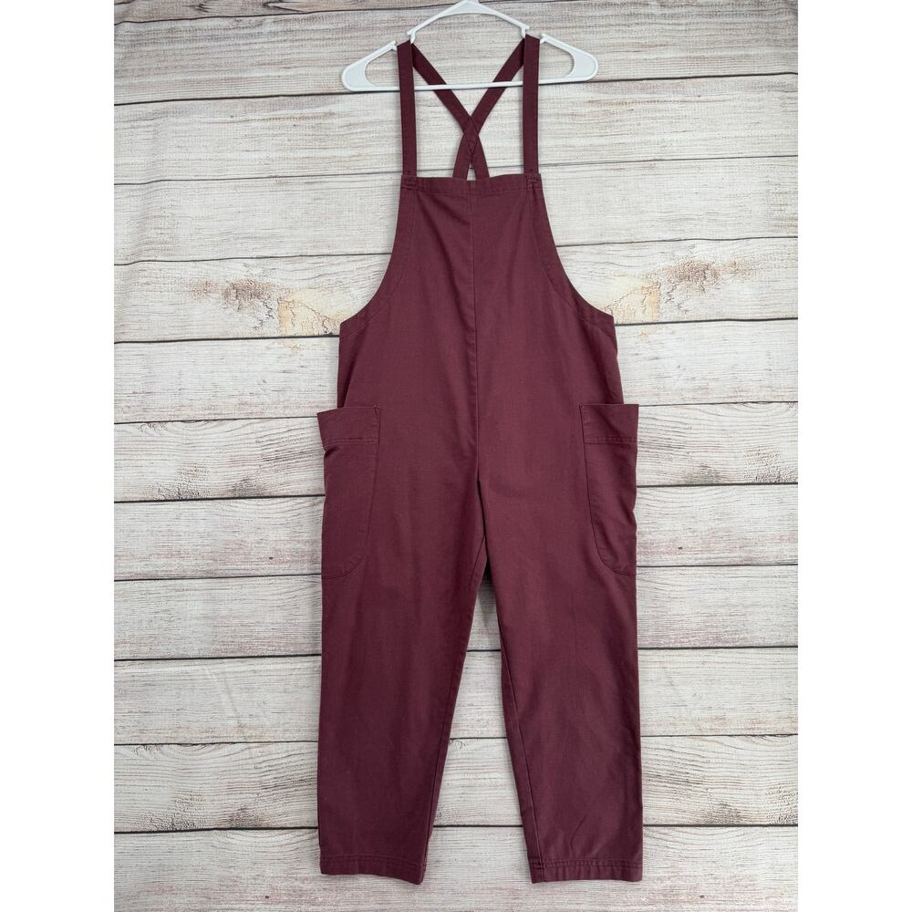 Mod Ref Linen Blend Hip Pocket Crop Overalls Womens Small Purple Adjustable